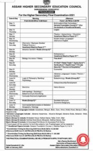 Assam HS 2nd year final exam routine 2021 PDF Download